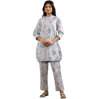 W For Woman Light Blue Printed Short Kurta And Pants Co-Ord Set (Size: 2Xl)-24Fews10821-123073
