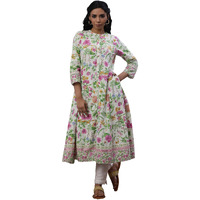 W Women Off White Floral Print Cotton Flared Kurta_24Few10590-121986_Xs