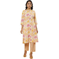 W For Woman White Floral Print Cotton A-Line Kurta_24Few10594-123196_M