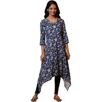 Aurelia Women's Rayon Floral Regular Kurta (24Fea14821_Blue