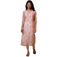 Aurelia Women's Viscose Floral Regular Kurta (24Fea15240_White