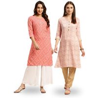 Rangita Peach Rayon Knee Length Printed Straight Kurti For Women | Kurta For Women_3Xl (Pack Of 2)