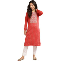 Rangita Coral Acrylic Calf Length Printed Straight Kurti For Women | Kurta For Women_M