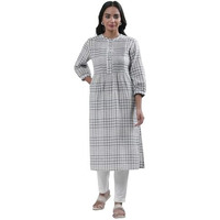 W For Woman White Checked Print Cotton Straight Kurta_24Few11083-313905_L