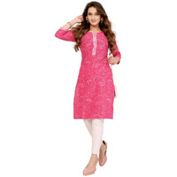 Rangita Pink Cotton Calf Length Printed Straight Kurti | Kurta For Women_2Xl