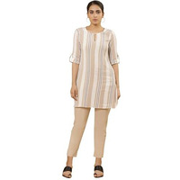 W For Woman White Striped Print Cotton Straight Kurta_24Few30908-313833_Xl