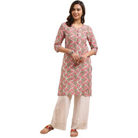 Rangita Pink Cotton Printed Straight Kurta With Palazzo | Kurta Set For Women_Xl