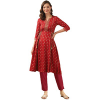 Rangita Maroon Rayon Printed A-Line Kurta With Pant | Kurta Set For Women_L