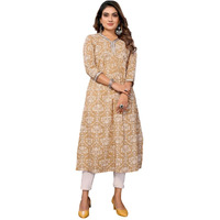 Rangita Brown Cotton Calf Length Printed A-Line Kurti | Kurta For Women_Xl