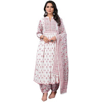 Rangita Pink Cotton Embroidered A-Line Kurta With Afgani Pant And Dupatta | Kurta Set For Women_Xl