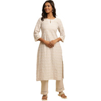 W For Woman W Women Grey Geometric Print Cotton Kurta & Straight Pant_24Fews11143-400373_S