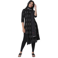 W For Woman Black Cotton Dupatta With Stitchline Embroidery