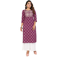 Rangita Wine Cotton Calf Length Embroidered Straight Kurti | Kurta For Women_S