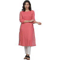 W For Woman Pink Embroidered Print Cotton Straight Kurta_24Few11368-221949_Xs