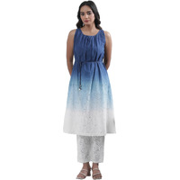 W For Woman Blue Solid Cotton A-Line Kurta Set With Straight Pant_24Fews10513-400389_M