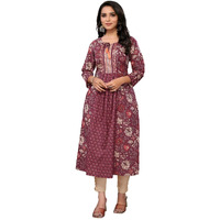 Rangita Maroon Cotton Calf Length Embroidered A-Line Kurti | Kurta For Women_3Xl