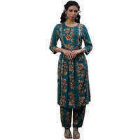 W For Woman W Women Green Floral Print Viscose Co-Ord Kurta Set & Straight Pant_24Fews11017-124124_M