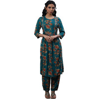 W For Woman W Women Green Floral Print Viscose Co-Ord Kurta Set & Straight Pant_24Fews11017-124124_L