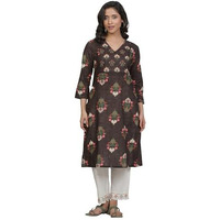 W For Woman Brown Floral Print Cotton Straight Kurta_24Few11016-123351_S