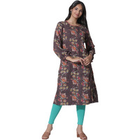 W For Woman Dark Brown Floral Printed Straight Kurta_24Few11024-124125_3Xl
