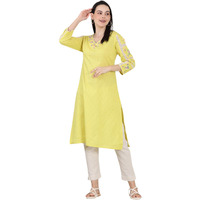 W For Woman Lemon Yellow Floral Thread Embroidered Pure Cotton Straight Kurta_24Few11279-222050_3Xl