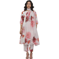 W For Woman White Floral Print Chiffon Dupatta