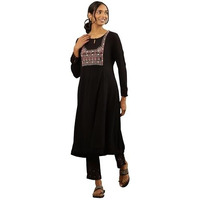 Folksong By W Women Black Festive Solid Viscose A-Line Kurta_24Maf11708-920775_S