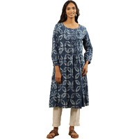 W For Woman Folksong By W Women Blue Printed Cotton Flared Kurta_24Maf11724-911080_Xl