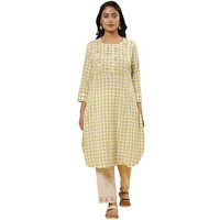 W Women White Checked Print Cotton A-Line Kurta_24Few11009-313972_Xl