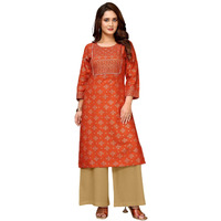 Rangita Orange Rayon Printed Knee Length Straight Kurti | Kurta For Women_3Xl