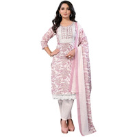 Rangita Off White Cotton Embroidered Straight Kurta With Pant And Dupatta | Kurta Set For Women_3Xl
