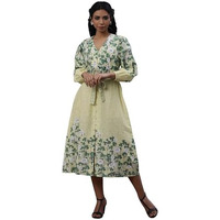 W For Woman W Women Yellow Floral Print Cotton A-Line Dress_24Few10845-810683_L