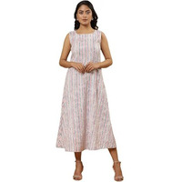 W For Woman White Striped Print Cotton A-Line Dress_24Few11377-810672_3Xl