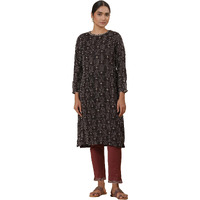 W For Woman Folksong Black Festive Geometric Print Viscose Straight Kurta_24Maf11683-910666_Xl