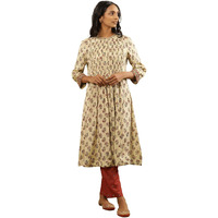 Folksong By W Women White Festive Printed Viscose Flared Kurta_24Maf11684-910749_Xl