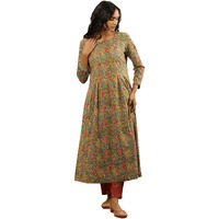W For Woman Folksong By W Women Green Floral Print Cotton Flared Kurta_24Maf11704-910962_S