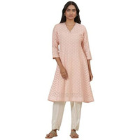W For Woman Folksong Pink Festive Geometric Print Flared Kurta_24Maf11752-930316_L