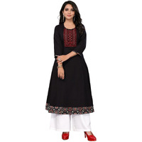 Rangita Black Cotton Calf Length Embroidered Flared Kurti | Kurta For Women_3Xl