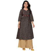 Rangita Black Cotton Calf Length Embroidered A-Line Kurti | Kurta For Women_M