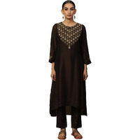 W For Woman Women's Cotton Blend Solid Regular Kurta (24Maf11860-920933_After Dark