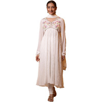 Aurelia Off-White Embroidered High-Slits Kurta, Tights And Dupatta Set (Size: L)-24Fed10644-507790