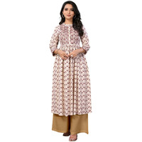 Rangita Off White Rayon Calf Length Embroidered Flared Kurti | Kurta For Women_L
