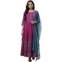 W For Woman Purple Festive Floral Print Shantung Flared Dress & Dupatta_22Auws18409-119794_Xs