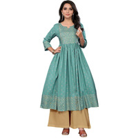 Rangita Sea Green Rayon Calf Length Printed Anarkali Kurti | Kurta For Women_2Xl