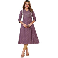 Rangita Wine Rayon Embroidered Calf Length Flared Kurti For Women | Kurta For Women_Xl