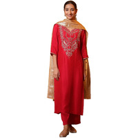 Aurelia Red Zari Embroidered Kurta, Palazzo And Dupatta Set (Size: L)-24Auas15110-607057