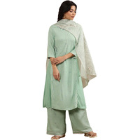 W For Woman Green Embroidered Kurta, Pants And Kota Dupatta Set (Size: S)-24Onws18676-120048