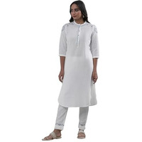 W For Woman White Solid Cotton Straight Kurta Set With Slim Pant_24Onws19294-218057_L