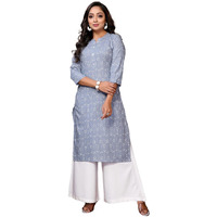 Rangita Light Blue Rayon Calf Length Embroidered Straight Kurti | Kurta For Women_3Xl