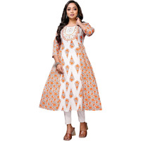 Rangita White Rayon Calf Length Embroidered Flared Kurti | Kurta For Women_S